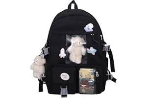 7VSTOHS Kawaii Sac à Dos Scolaire pour Filles Mignon Sac à Dos Esthétique Cartable Scolaire avec Épingle et Accessoires