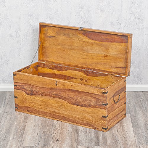 Massivholz Truhe TARUN 102cm Stone Akazie Holztruhe Holzkiste Couchtisch - 2
