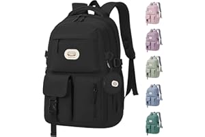 BECOJADDE Backpack School Bag Womens Girls with 15.6'' Laptop compartment, Water Resistant Rucksack with Coin Purse, Daypack for College, Work & Travel, Ideal for Teens & Students Black 25L