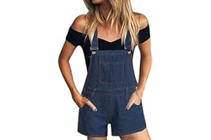 Shujin Mono de peto vaquero para mujer, pantalón corto, pantalón vaquero, mono informal con bolsillos