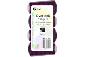 YLINE 4 bobinas Overlock – Hilo de coser, lila, 2743 m, NE 40/2, 100% poliéster, hilo para máquina de coser, 2984