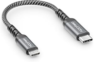 deleyCON 0,15m Krótki Kabel USB-C do Micro USB (ładowanie i Synchronizacja Urządzeń Micro USB) - do Kontrolera PS4, Telefonu, Smartfona, Tabletu, Aparatu itp.