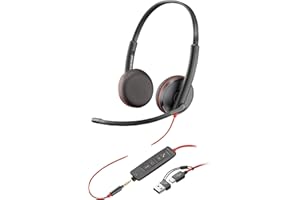 Poly Blackwire 3225 Wired Headset - Noise-Canceling Mic – Stereo Design - Connect to PC/Mac/Mobile via USB-C, USB-A, or 3.5mm - Works w/Teams, Zoom