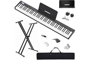 ＬＯＮＧＥＹＥ 【Keyboard Piano Set mit Ständer】Longeye 88 Tasten E-Piano, Semi-Gewichtet, Kompakt und Tragbar, mit Tragetasche, Notenständer und Sustain-Pedal, Schwarz (Slim-88)