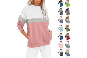 NUOKE Sweatshirt For Women UK Sale Clearance Women's O Neck Sweatshirt Long Sleeves Pullovers Cute Loose Tops Color Pocket Graphic Girl Sweater Oversized Lightweight Hoodie Fleece Autumn Clothes Jumpers