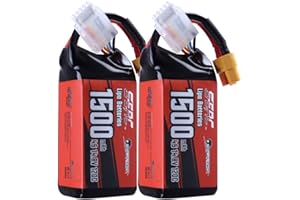SUNPADOW Paquete de 2 baterías 4S 14,8 V, batería LiPo de Litio y polímero de 1500 mAh 120 C Paquete Blando con Conector XT60 para helicópteros, Drones, FPV