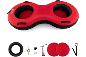 COSTWAY Heavy-Duty Snow Tube, 1/2 Person Inflatable Sled Ski Tube with Handles, Canvas Cover, Tow Strap, Pump and Repair Kit, Outdoor Snow Sledge Fun Toys for Kids & Adults