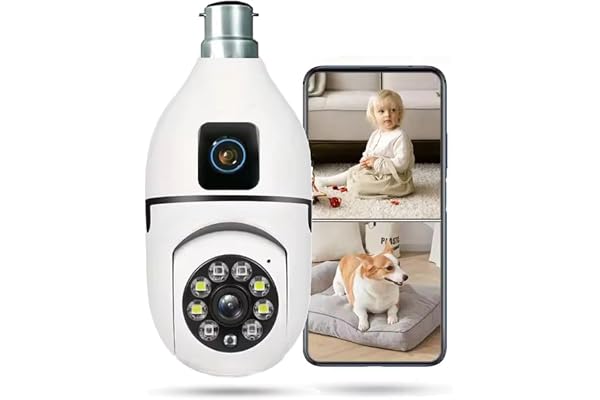 Guard-Well Light Bulb Wireless IP WiFi, Bulb Camera 360 1080p WiFi Panoramic Mini Lamp IR CCTV 1080p Video Home Security Light Wireless Camera (Dual Lens Light Camera)