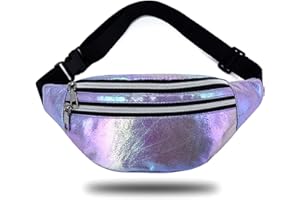 ELEGANCE-GO Sac Banane Mode Femme,Fanny Pack holographique imperméable néon Voyage Sac Banane Femme,Sangle réglable Sac Banane Sac Banane en Cuir PU pour la Course, Les activités de Plein air（ (Violet)