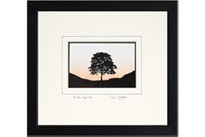 JOHN SPEIGHT'S PAPERCUTS The Robin Hood Tree, Sycamore Gap, Hadrian's Wall (Landscape Version) Original Signed Hand-Cut Silhouette Papercut Art by John Speight in Black Frame