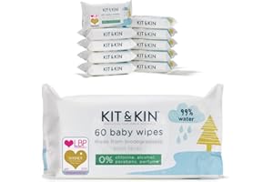 Kit & Kin - Toallitas para bebé biodegradables, hipoalergénicas, paquete múltiple (60 x 10 paquetes, 600 toallitas)