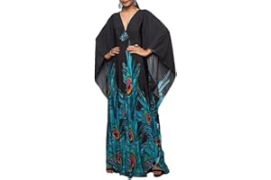Bsubseach Women Ethnic Print Kaftan Beach Dress Plus Size Swimsuit Cover Up