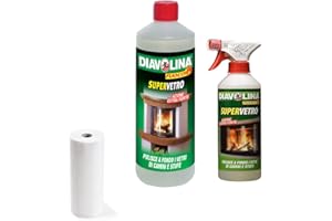 DUUOUS DIAVOLINA VETRO SUPERVETRO DA 1500ML - detergente vetri per la pulizia di camino caminetti stufe pulitore vetro stufa 1500ml - FANTASTICO OMAGGIO ROTOLO CARTA ASSORBENTE##*-