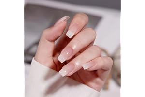 TMUT 24pcs Coffin False Nails Medium Stick on Nails Nude Press on Nails Removable Glue-on Nails Fake Nails Women Girls Nail Art Accessories