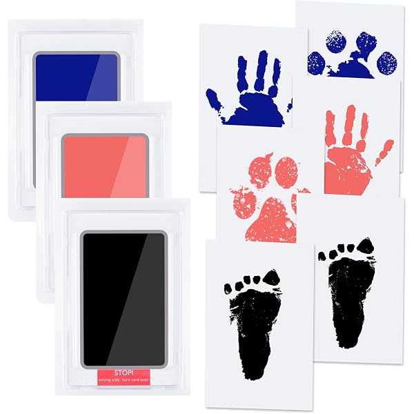 Kit Empreintes Mains-Pieds Outus - 18 Pièces Sans Encre, 6 Tampons & 12 Cartes Colorées