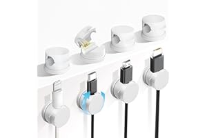 Abnii Clip per cavi girevole a 360°, confezione da 8 organizer per cavi a molla, per la gestione dei cavi da scrivania, supporto adesivo per cavo di ricarica del telefono, per comodino, auto, parete