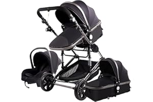 MAGIC ZC Sistemi Modulari Carrozzine Passeggino 3 in 1 Triciclo Girello Passeggino Alto Paesaggio Passeggini Pieghevoli Carrello per Bambini Carrozzina per Bambini 0-36 Mesi (Nero)