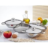 G&uuml;lsan &Ccedil;elik Sahan Set 3 l&uuml; &Ccedil;elik Kapaklı 16/18/20cm