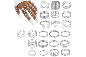 WeddHuis 22 Piezas Anillos Mujer Acero Inoxidable y Plata, Ajustables, Apilables, para Mujeres (Plata)