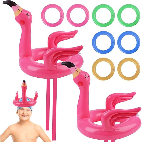 Jeu De Lancer D'anneaux Flamant Rose – Gonflable Pour Piscine Et Plage – Inclut 6 Anneaux Et Pompe – Pour Enfants Et Familles – Fêtes D'été - 3