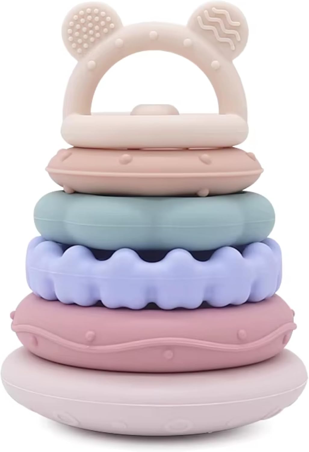 MuyPetit Cubos Apilables Bebé Silicona, Mordedor Silicona, Juguetes Montessori bebé 6-12 meses, Torre Apilable Sensorial para Estimulación y Aprendizaje, Regalo Original para Bebés
