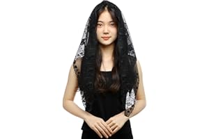 RUNRAYAY Black Veil Lace Mantilla Catholic Church Chapel Veil Head Covering Latin Mass Short, Style 1