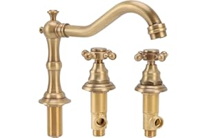 SEPTPENTA Robinet de Lavabo de Salle de Bain À 2 Poignées À Filetage G1/2, Robinet en Cuivre 3 Trous Esthétique et Étanche, L'Eau Sort Rapidement Sans Éclaboussures Robinet de Lavabo Lavabo Salle Bai(Or)