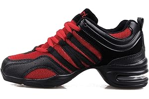 RHSMQ Scarpe da Ballo Danza Quadrata Danza Moderna, Superficie della Maglia, Traspirante, Confortevole, Fondo Morbido, Alta Moda, Sport, Tempo Libero, Jazz, Scarpe da Ballo Hip-Hop(44, Black Red)