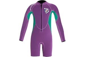 Maeau Muta in neoprene per bambini e ragazzi, 2,5 mm, termica, da snorkeling, maniche lunghe/corte, Upf50 + elasticizzato, Rash Guard frontale, chiusura lampo frontale, costume da bagno intero Shorty