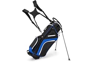 GYMAX Golf Stand Bag, 14 Way Golf Bag with 6 Pockets, Dual Shoulder Strap and Rain Hood, Lightweight Portable Golf Clubs Bag for Men Women