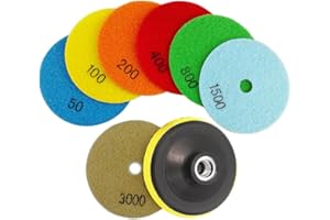 SHDIATOOL Dry Diamond Polishing Pads 7pcs Set Mixed Grits And A M14 Plastic Pad Attachment For Granite Marble Stone Ceramic Dia 4 Inch 100mm