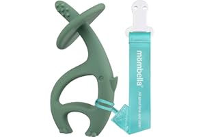 Mordedores bebes 3-12 meses con clip, Mombella Elefante mordedor juguetes para la dentición de bebés, juguete masticable de silicona suave, regalos sin BPA para recién nacidos, verde claro