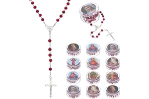 WADORN 24Pcs Wooden Rosary Necklace Catholic Gifts with Sandalwood Scent FireBrick Cross Rosarios Catolicos Bulk 26.7in for Baptism Favors Christmas Easter Religious Decoration