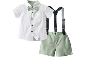 Yaopelky jeune enfant garçon Summer gentleman set chemise à manches courtes avec Bow Sling shorts set 1-8 ans
