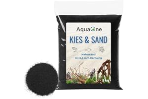 AquaOne Aquarium Kies Sand 5 kg I Bodengrund hell schwarz bunt fein mittel grob I Aquariumkies Premium Qualität I Quarzsand Aquariumkies Deko Aquascaping Körnung (schwarz 0,1-0,5mm)
