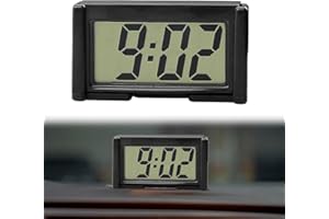 KARELLS LCD Digital Car Clock with Easy to Read Display, Electronic Table Clock with Adhesive Pad, Battery Powered for Dashboard Home Office, Black