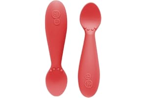 EZ PZ ezpz Tiny Spoon (2 Pack in Coral) - 100% Silicone Spoons for Baby Led Weaning + Purees - Designed by a Pediatric Feeding Specialist - 6 Months+