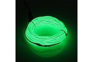 JIGUOOR Green EL Wire 5m/16.4ft, 3v Battery Powered Neon Rope Light, Flexible 360° Illumination Neon Tube Light EL Wire, Make Your Own Neon Sign for Halloween Xmas Party Car Bar Decor, 5m