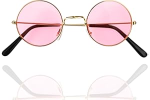 FASCHINFEVER Hippie Brille wie 70er 80er - rosa Sonnenbrille rund- Accessoires für Fasching & Karneval