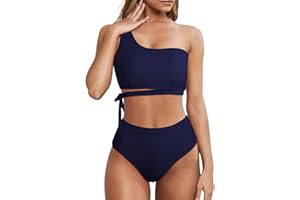 Wantonfy Femme Ensembles de Bikini Taille Haute à Une Épaule Maillot de Bain 2 pièces de Bain