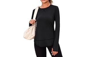 Terecey T-Shirts de Sport Femme à Manches Longues Tee Shirt Entraînement Haut Doux et Confortable Top Col Rond pour Yoga Jogging Fitness Pilates