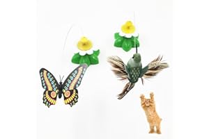 VANKRA Set of 2 Interactive Electric Rotating Butterfly and Bird Toy For Pet Cat Random Butterfly&Bird Chase Kitten Cat Playing Toy (Butterfly and Bird)