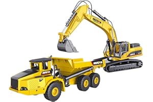 HNR 2-in-1 Die-Cast Construction Vehicle Set – Alloy Dump Truck & Excavator | Articulated Engineering Toy Models for Kids