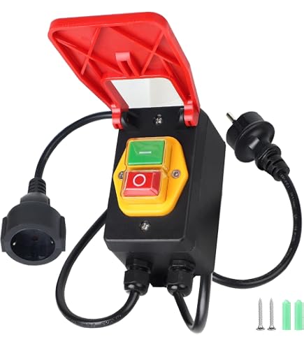 Produktbild von 220V Einphasen-Sicherheitsschalter Mit Notstopp & EU-Stecker – Für Fräsen, Sägen & Werkstattmaschinen (16A / 3500W)