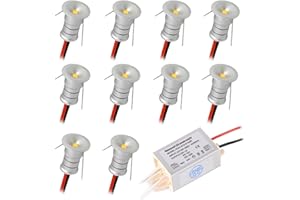 kpslucerna Foco LED pequeño, paquete de 10, 0,5 W, mini foco empotrable en el techo, 12 V, cocina, escalera, escaparate, pasillo, iluminación de bricolaje, Downlight