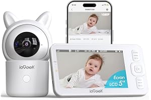 ieGeek 1080P/ 5" Babyphone Caméra,PTZ 355° Baby Phone Vidéo connecté Smartphone, Visiophone avec Alertes Intelligentes/Vision Nocturne/Suivi Automatique (Baby 7)