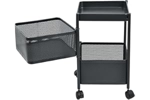 ‎HEIKOECO Heikoeco® Servierwagen, Küchenwagen, platzsparender Rollwagen, drehbarer Servierwagen mit Rollen, Küchenwagen auf Rollen, Bad, Küchen, Büro 2 Ebenen Eckig schwarz 45 * 29 * 29cm