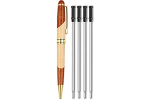 XIZAO Stylo à Bille en Bois, Rétractable Stylo Cadeau Personnalisé Stylo en Bois Naturel 4 Recharges D'encre Noire Supplémentaires pour Ecole Fournitures de Bureau