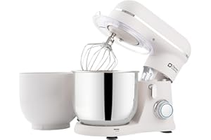 Kitchen in the box Impastatrice Planetaria, 2 Ciotole 3.5L Piccolo Planetaria Professionale, 10 Velocità Impastatrice Pizza con Uncino Impastatore, Mescolatore, Frusta Sbattitric (Bianco Ghiaccio)