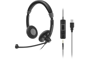 Sennheiser SC 75 USB MS Binaural Diadema Negro - Auriculares con micrófono (Centro de Llamadas/Oficina, Binaural, Diadema, Negro, Alámbrico, 1,12 m)